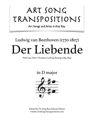 Book cover for BEETHOVEN: Der Liebende, WoO 139 (transposed to D major)