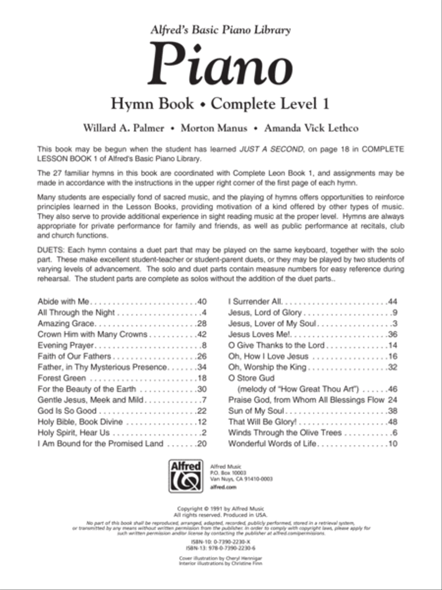 Alfred's Basic Piano Library Hymn Book Complete Voice Solo scores gallery preview page 2