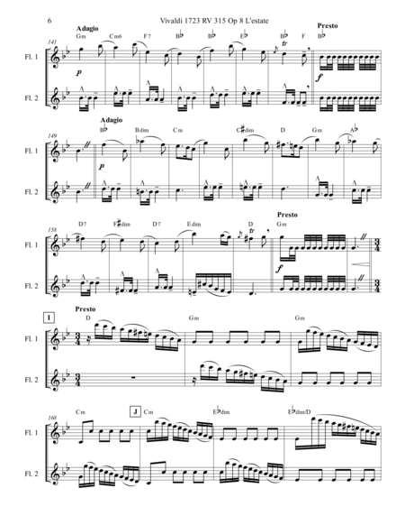 Vivaldi 1723 RV 315 Op 8 Summer 2 Flutes Parts and Score