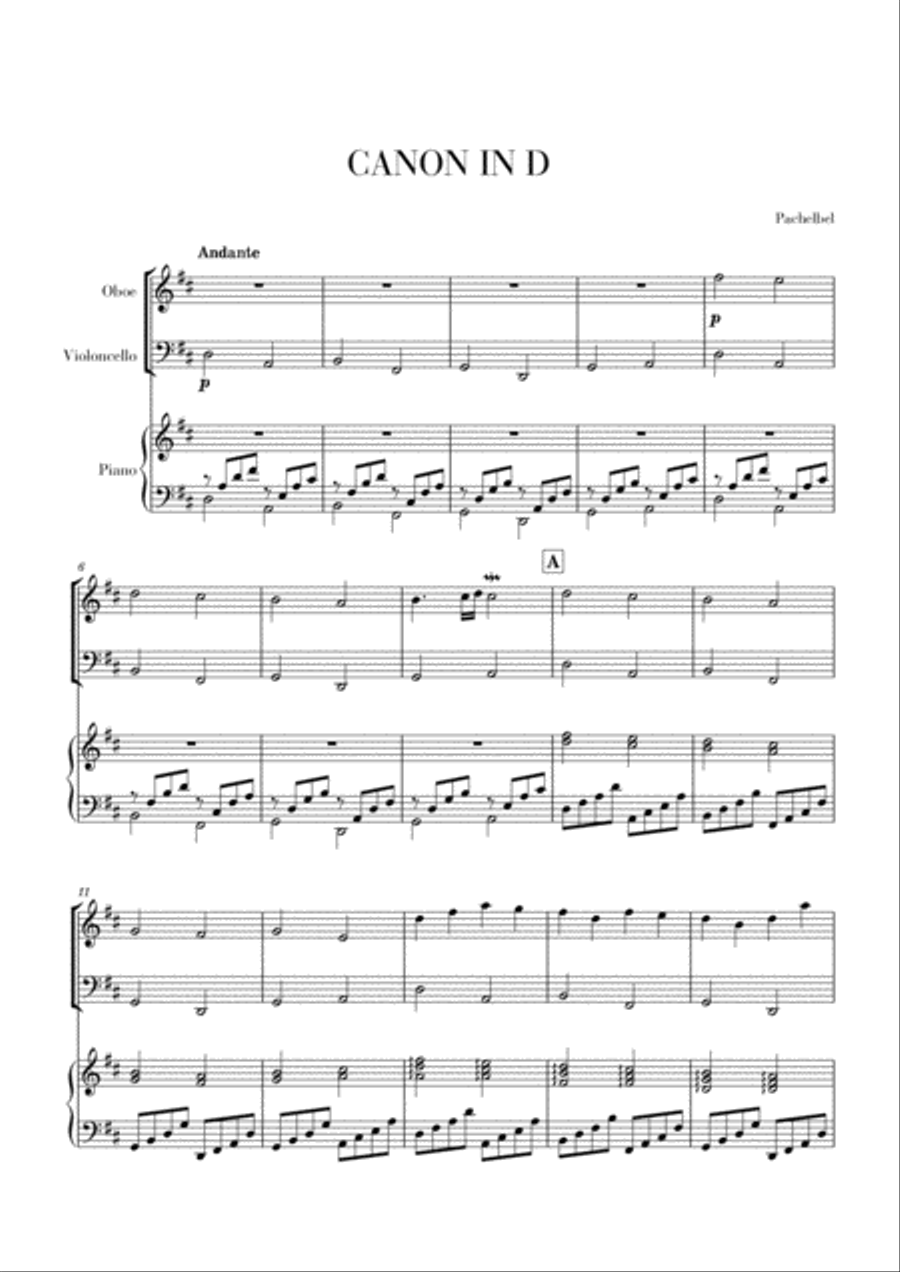 Canon in D for Oboe, Cello and Piano Small Ensemble scores gallery preview page 1