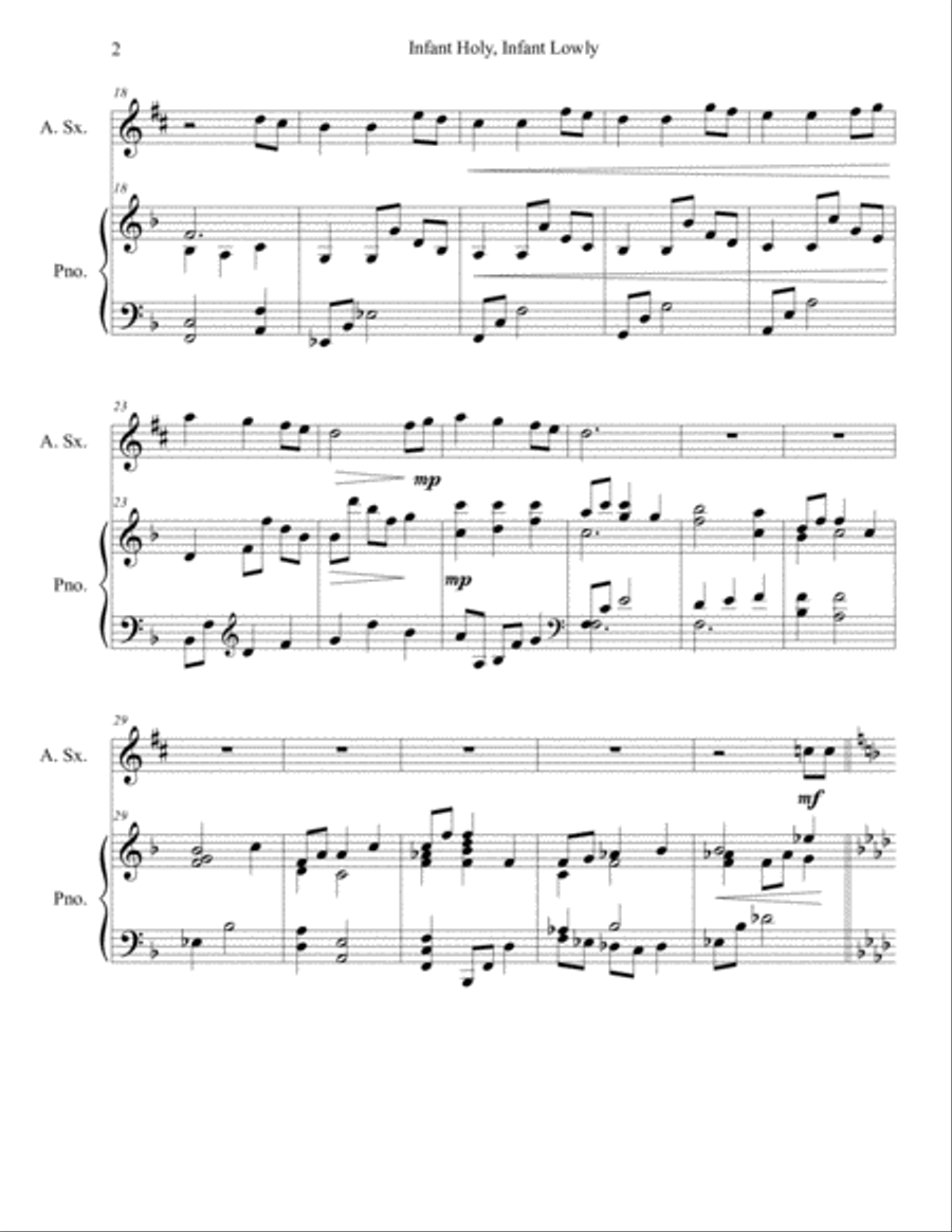 Infant Holy, Infant Lowly (alto sax/piano), arr. Brenda Portman Alto Saxophone scores gallery preview page 2