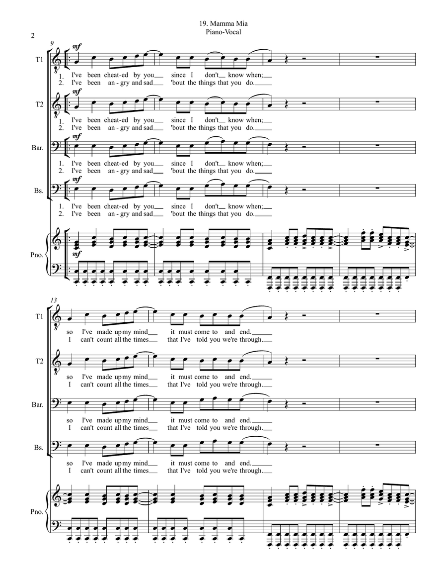 Mamma Mia Mamma Mia TTBB scores gallery preview page 2