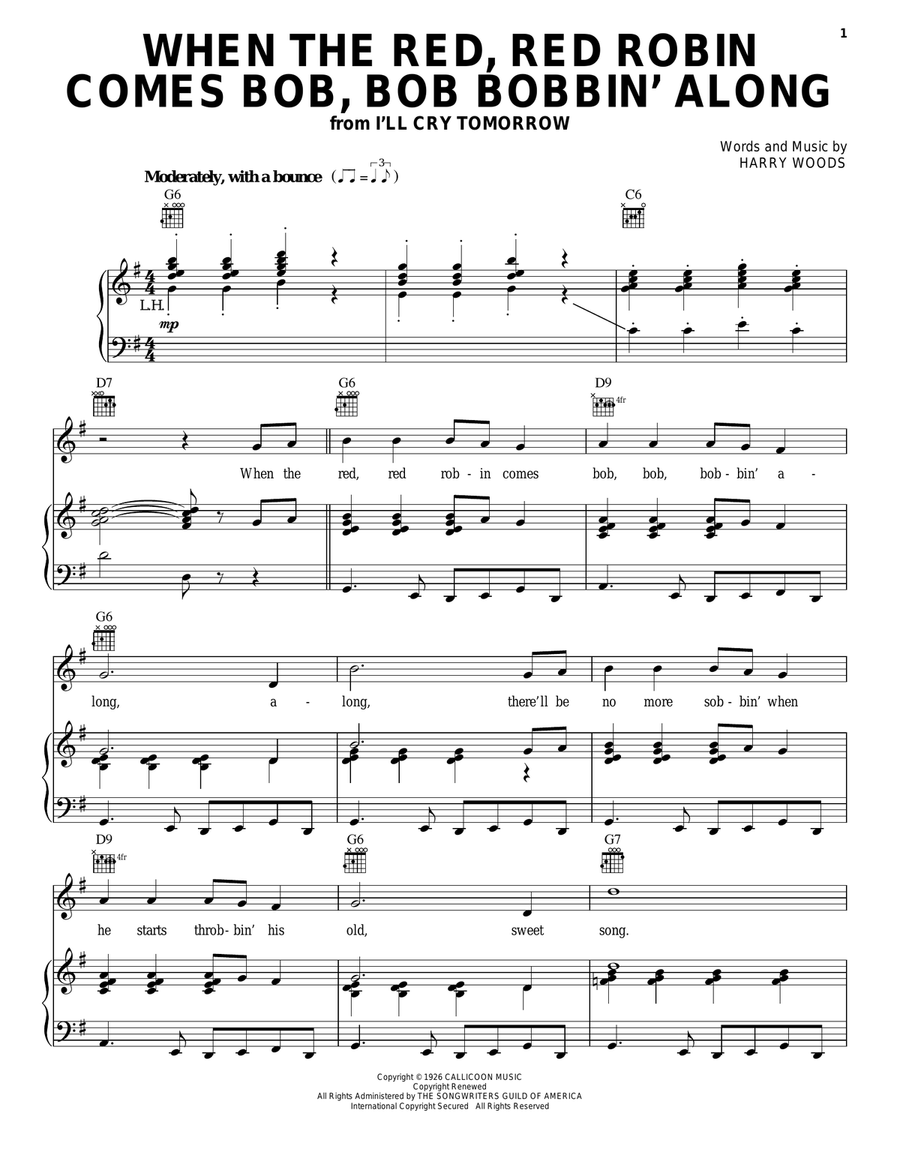 When The Red, Red Robin Comes Bob, Bob Bobbin' Along Guitar scores gallery preview page 1