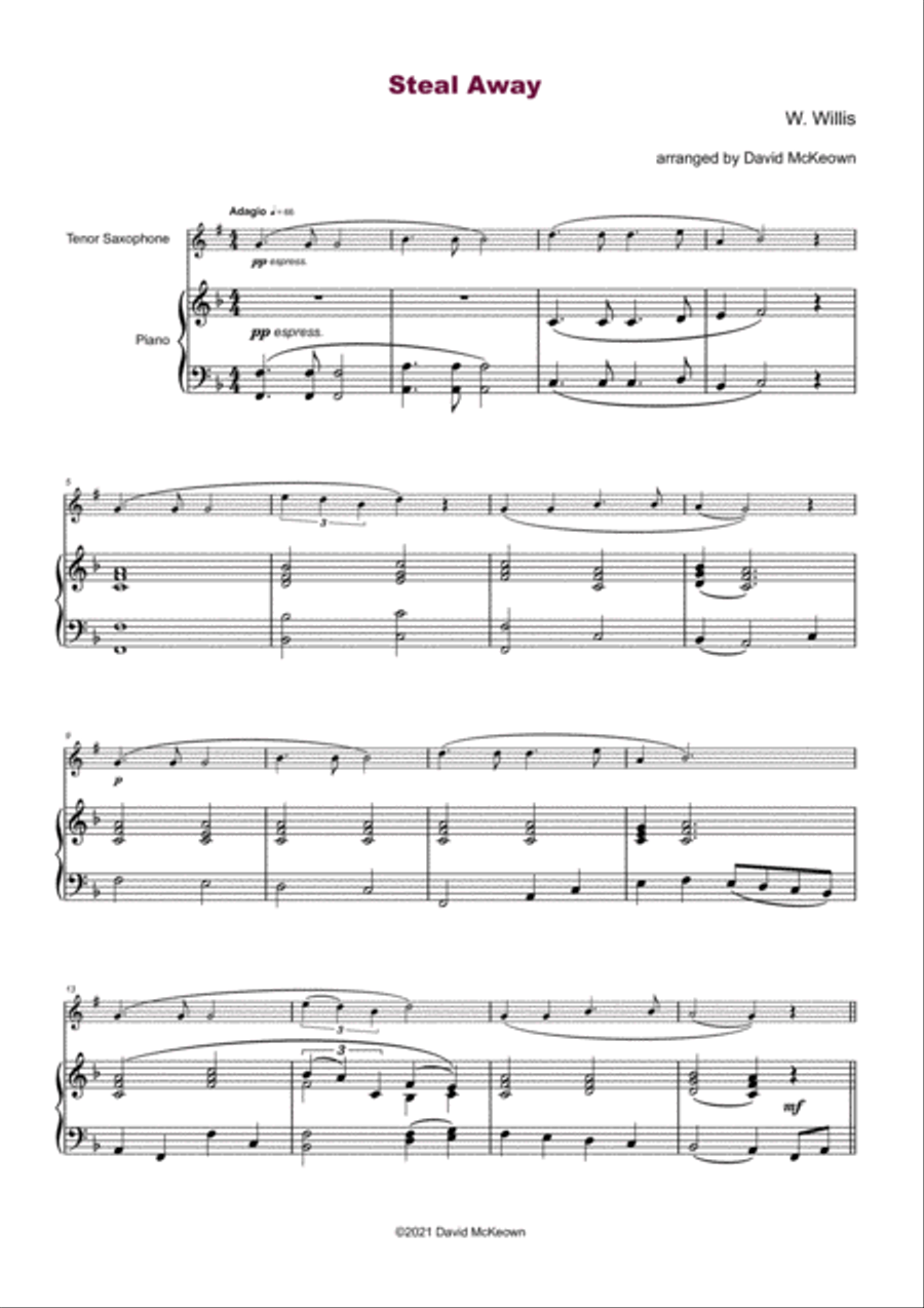 Steal Away, Gospel Song for Tenor Saxophone and Piano Tenor Saxophone scores gallery preview page 2