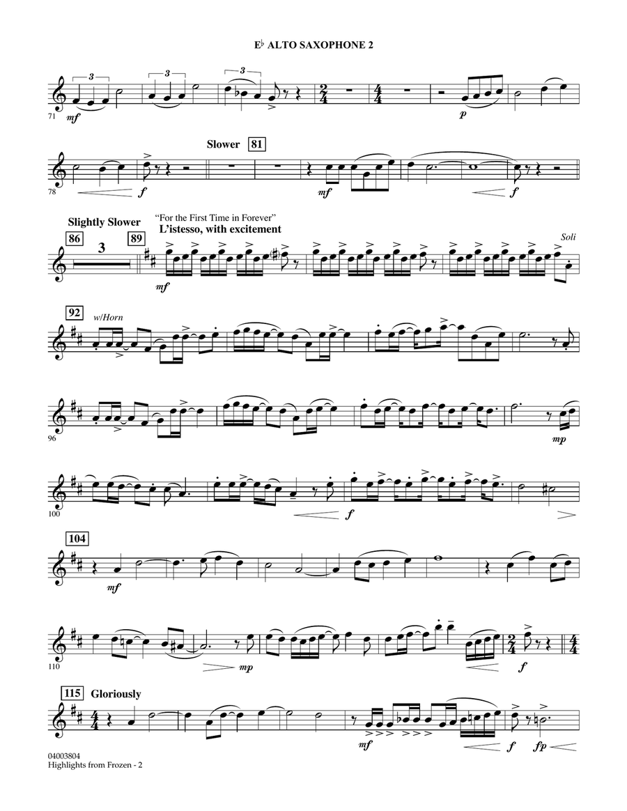 Highlights from Frozen (arr. Sean O'Loughlin) - Eb Alto Saxophone 2 Concert Band scores gallery preview page 2