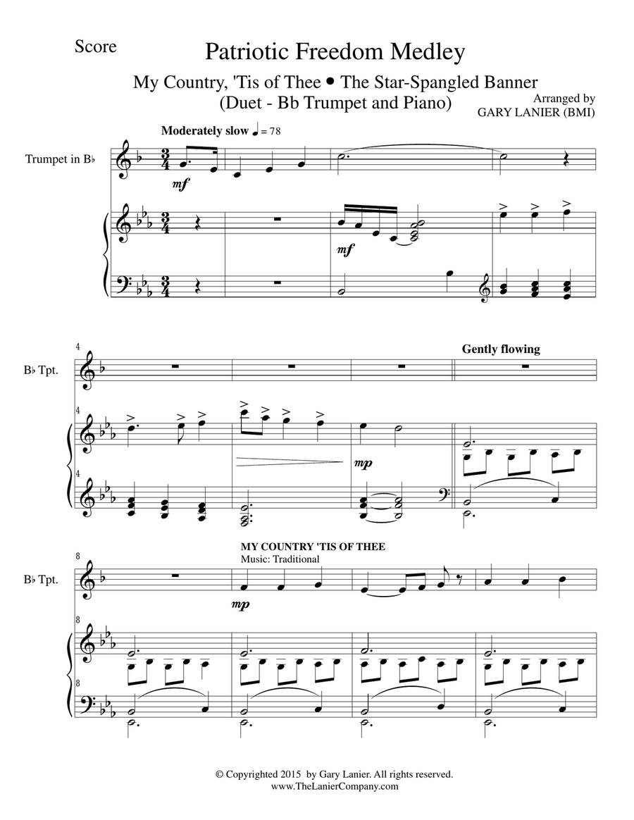 PATRIOTIC FREEDOM MEDLEY (Duet – Bb Trumpet and Piano/Score and Parts) Trumpet Duet scores gallery preview page 2
