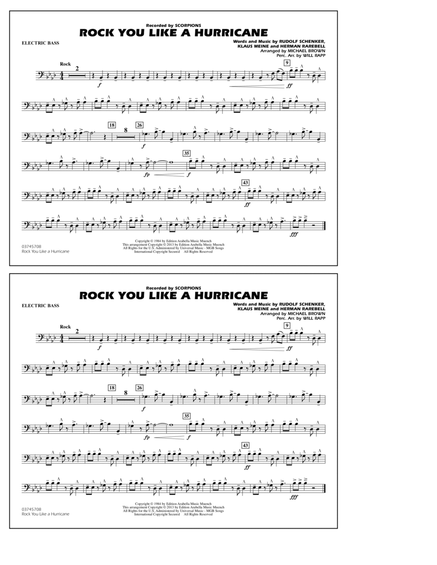 Rock You Like a Hurricane - Electric Bass Marching Band scores gallery preview page 1