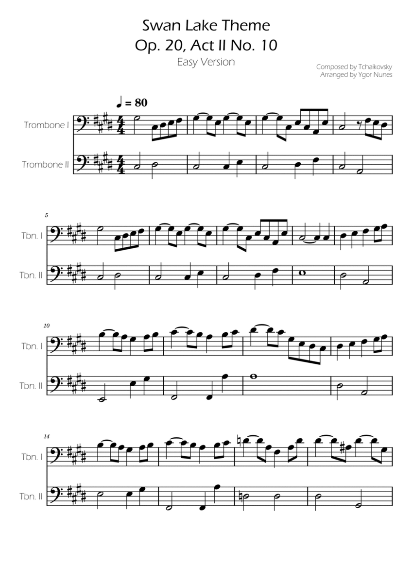 Swan Lake (theme) - Tchaikovsky - Trombone Duet image number null
