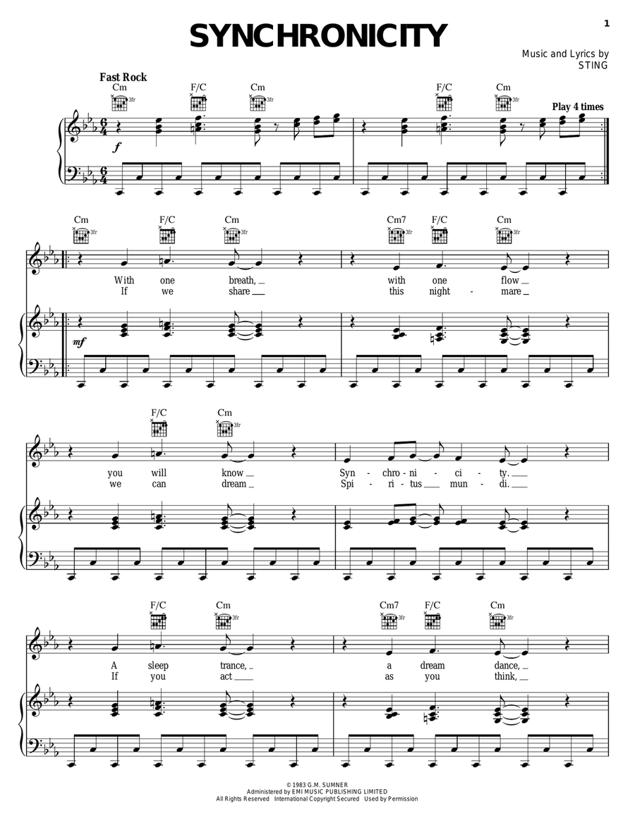 Synchronicity I Piano, Vocal, Guitar scores gallery preview page 1