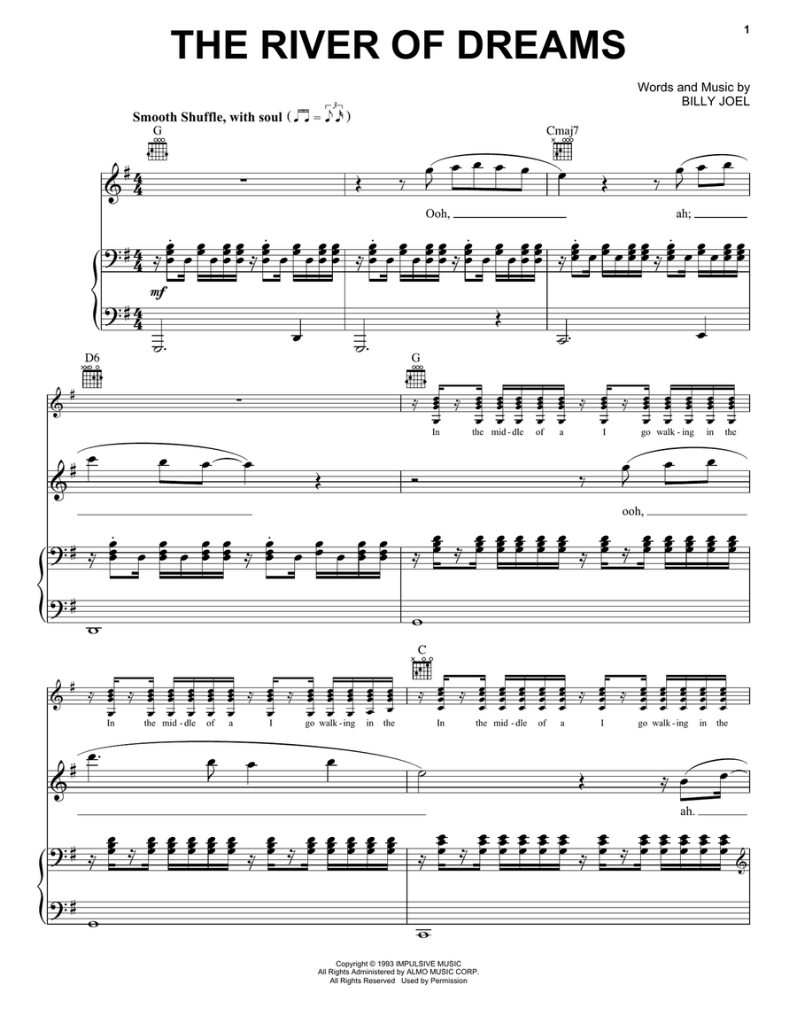 The River Of Dreams The River Of Dreams Piano, Vocal, Guitar scores gallery preview page 1