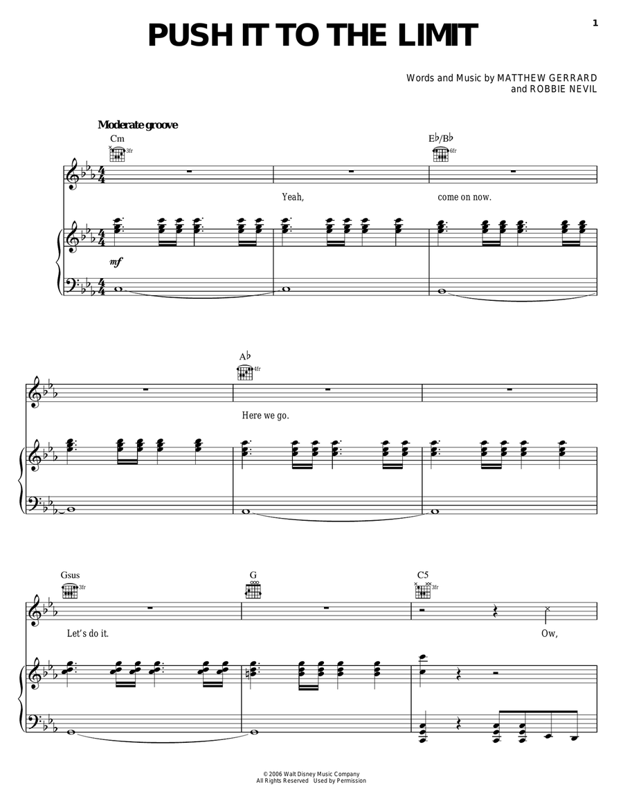 Push It To The Limit Piano, Vocal, Guitar scores gallery preview page 1