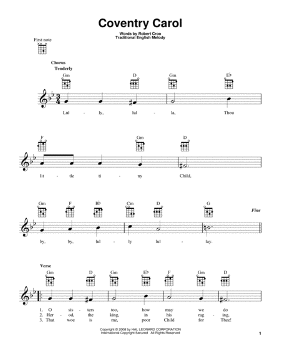 Coventry Carol Ukulele scores gallery preview page 1