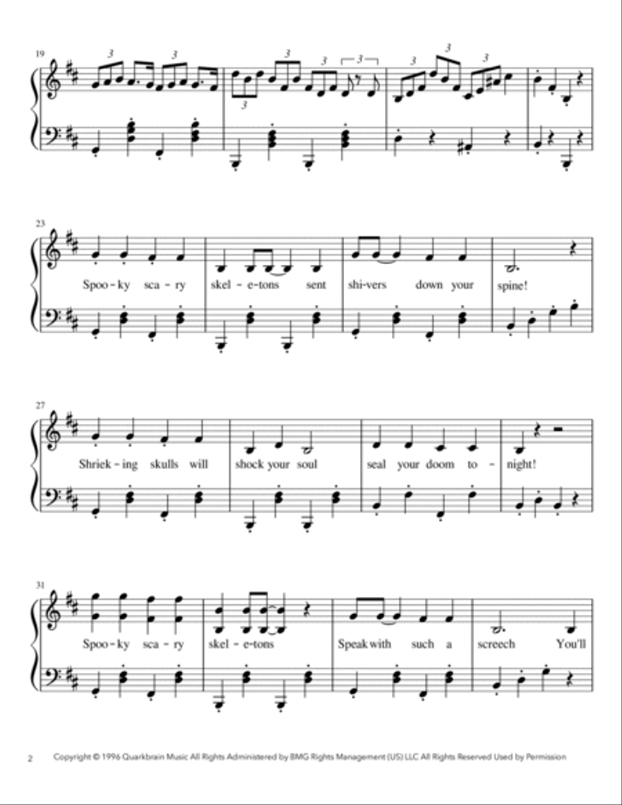 Spooky Scary Skeletons Piano Solo scores gallery preview page 2