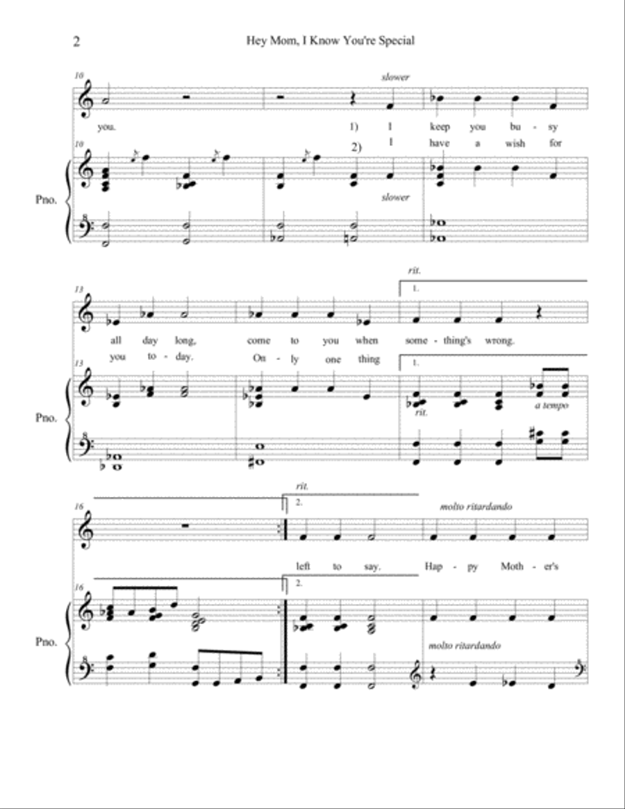 Hey Mom, I Know You're Special Unison Choir scores gallery preview page 2
