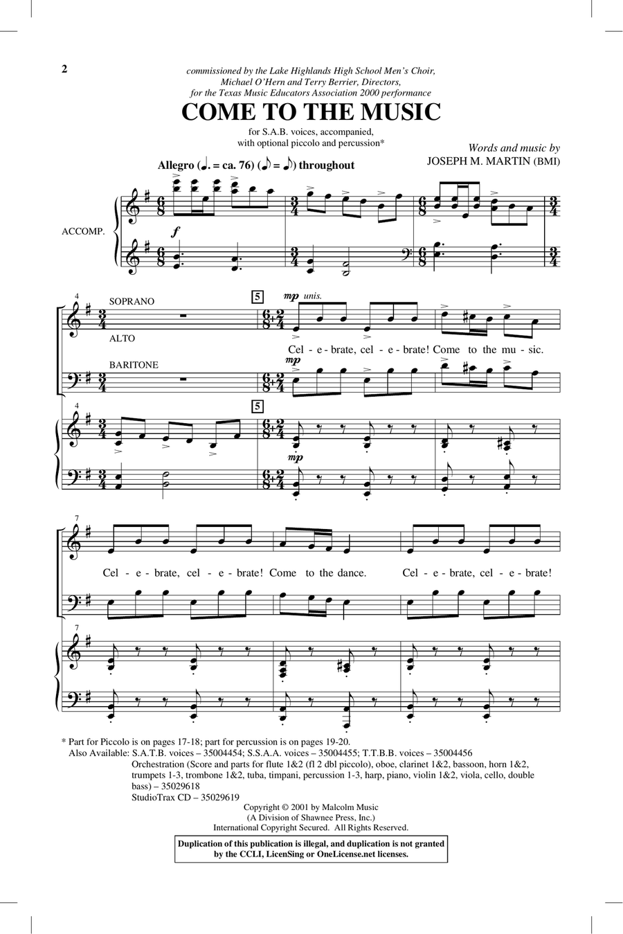 Come To The Music 3-Part scores gallery preview page 1