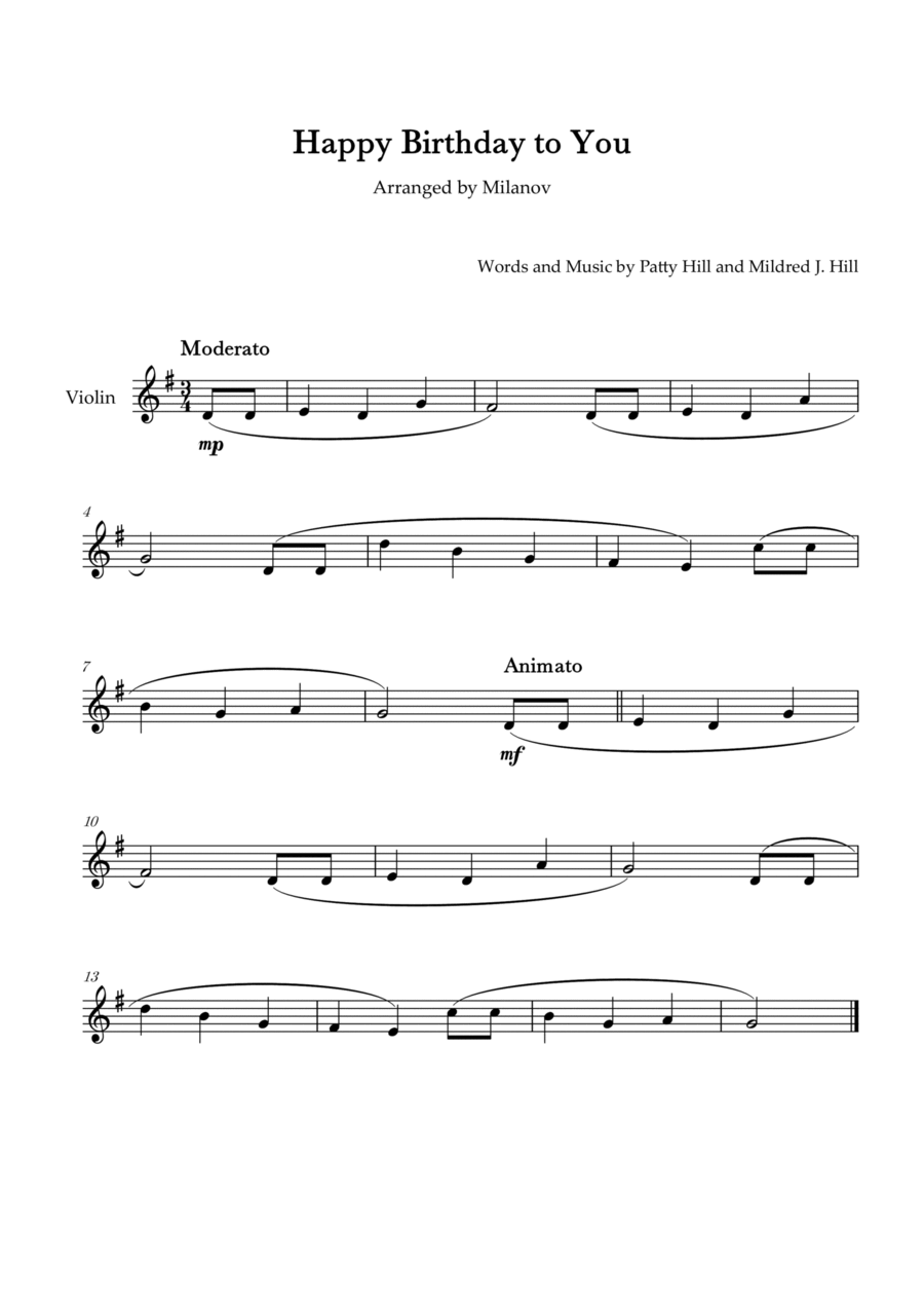 Happy Birthday to You in G Violin Violin Solo scores gallery preview page 1