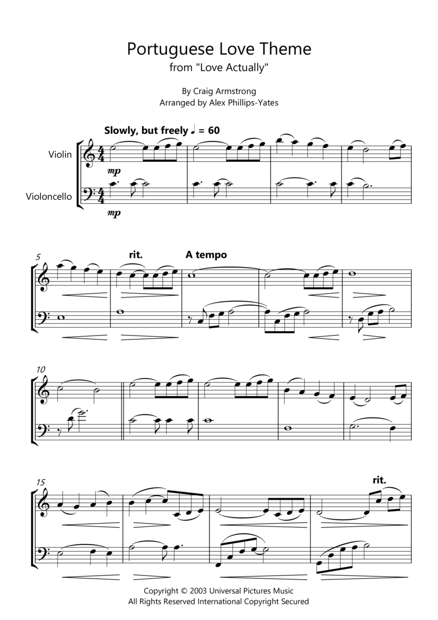 Portuguese Love Theme String Duet scores gallery preview page 1