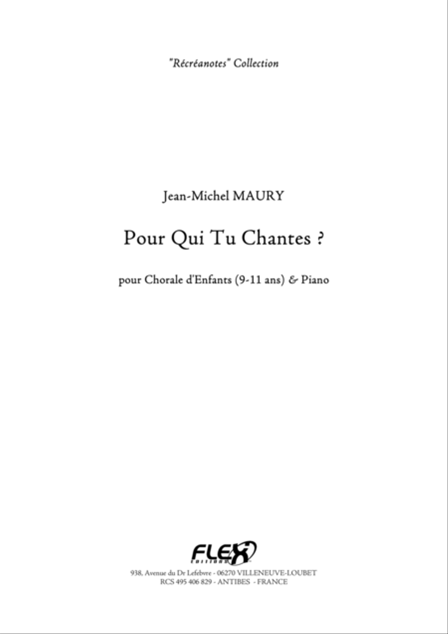 Pour Qui tu Chantes? Pour Qui tu Chantes? Children's Choir scores gallery preview page 1