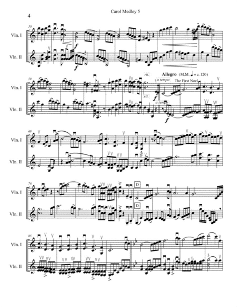 Carol Medley 5 Duo Violin Go Tell It On The Mountain / Angels We Have Heard On High / The First Noel String Duet scores gallery preview page 4