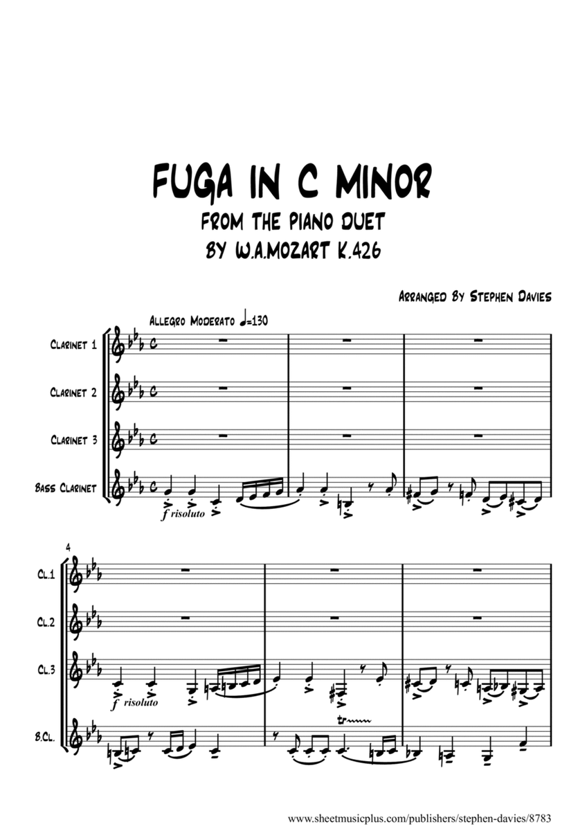 Fuga in C Minor from the Piano Duet K.426 by W.A.Mozart for Clarinet Quartet image number null