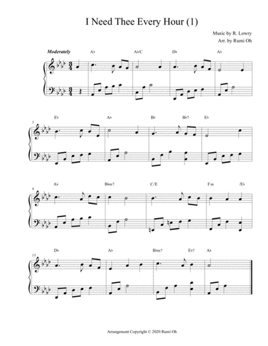 [I Need Thee Every Hour] Favorite hymns arrangements with 3 levels of difficulties for beginner and image number null