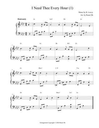[I Need Thee Every Hour] Favorite hymns arrangements with 3 levels of difficulties for beginner and