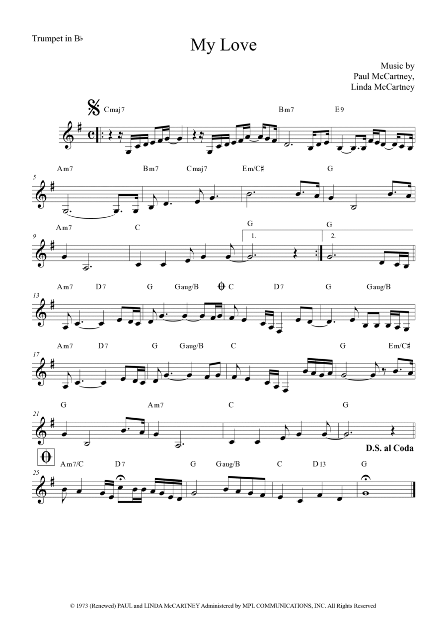 My Love My Love B-Flat Trumpet scores gallery preview page 1