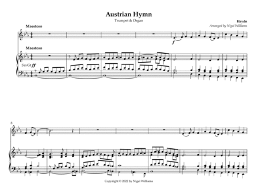 Austrian Hymn, for Trumpet and Organ B-Flat Trumpet scores gallery preview page 3