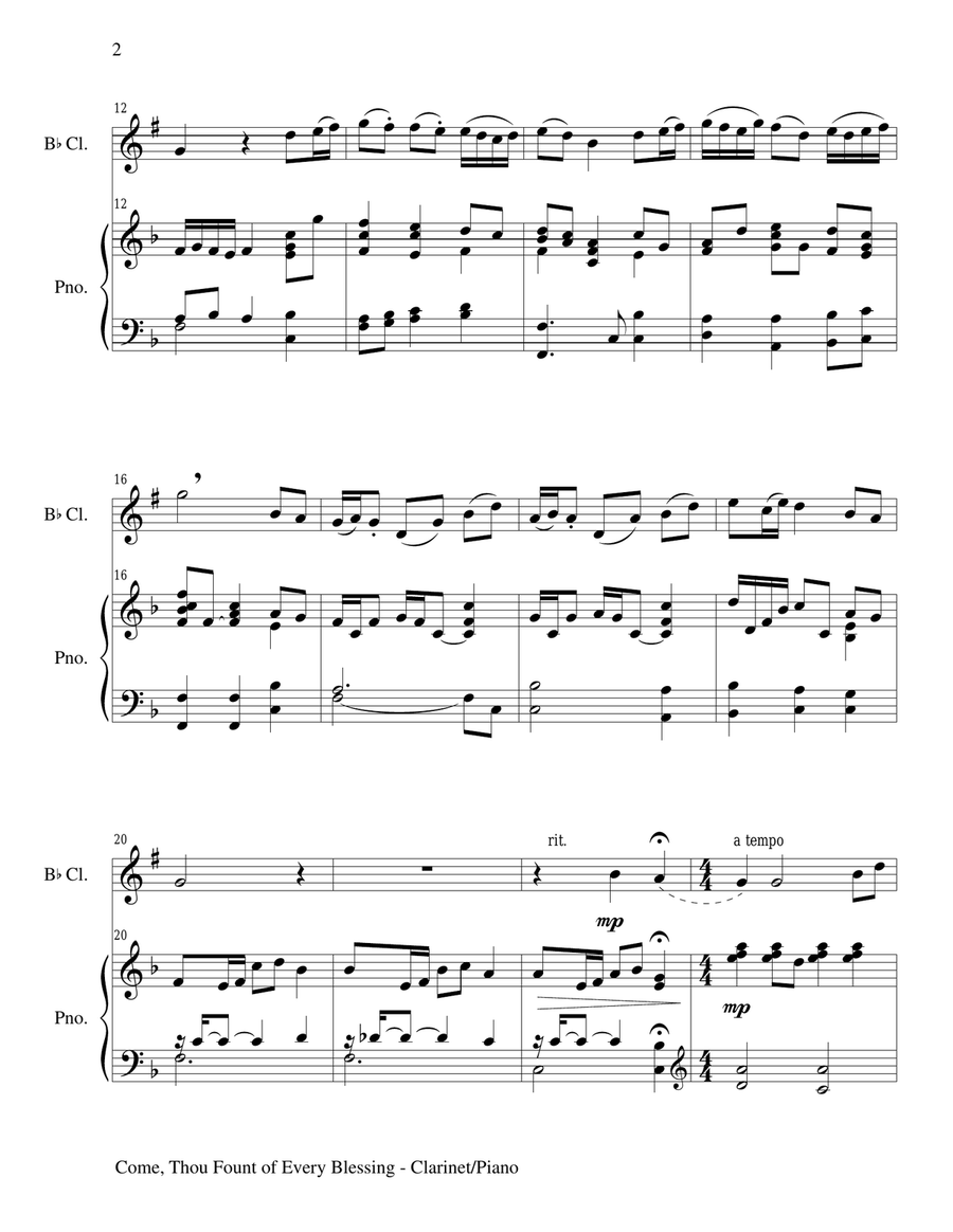 COME, THOU FOUNT OF EVERY BLESSING (Bb Clarinet/Piano and Clarinet Part) image number null