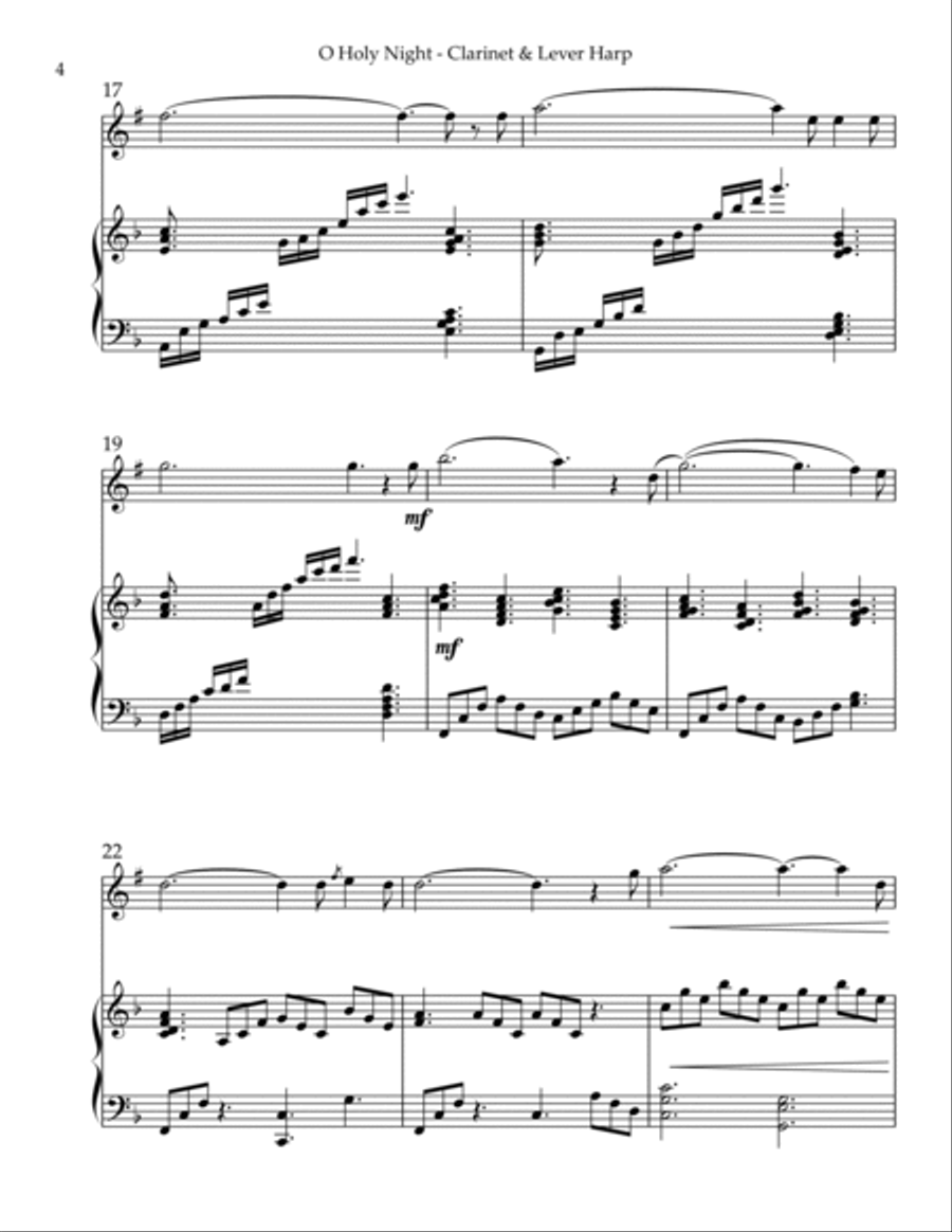 O Holy Night, Duet for Bb Clarinet & Lever Harp B-Flat Clarinet scores gallery preview page 4