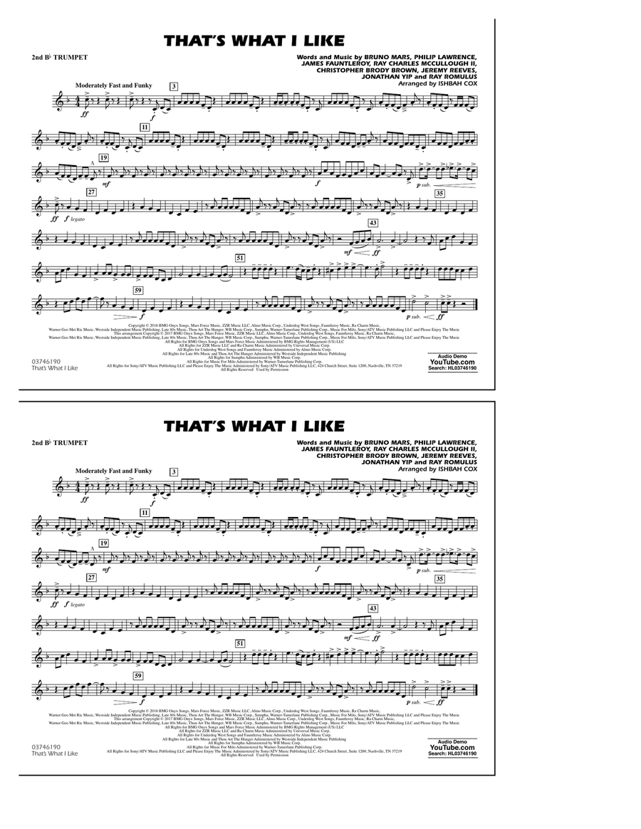 That's What I Like - 2nd Bb Trumpet Marching Band scores gallery preview page 1