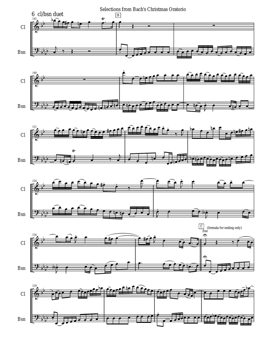 Bach's Christmas Oratorio Selections for Clarinet and Bassoon Duet Woodwind Duet scores gallery preview page 6