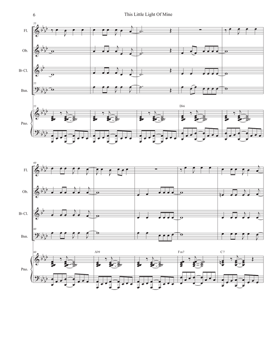 This Little Light Of Mine (Woodwind Quartet and Piano) Woodwind Quartet scores gallery preview page 6