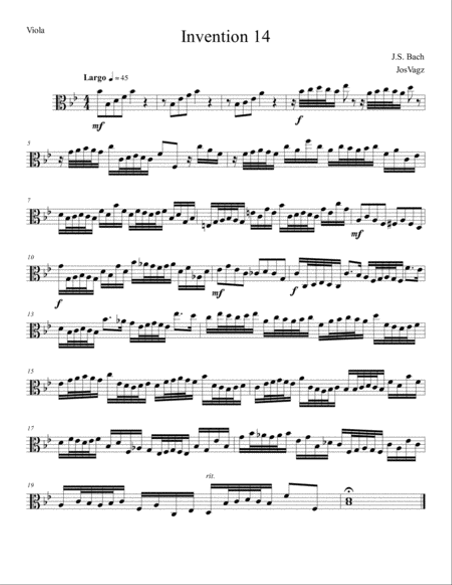 Invention in B-flat major, BWV 785 String Duet scores gallery preview page 1