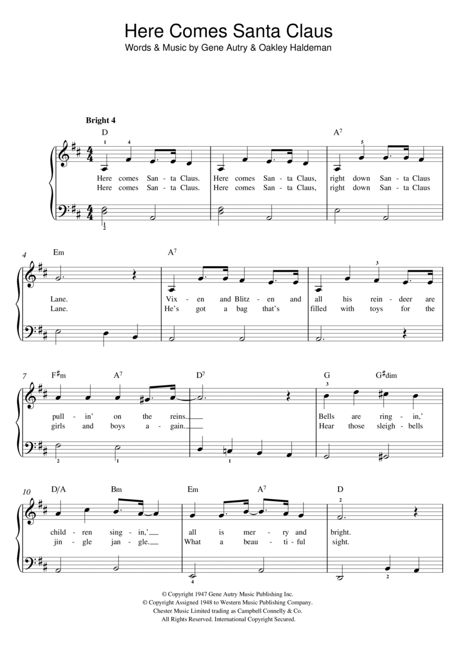 Here Comes Santa Claus (Right Down Santa Claus Lane) Easy Piano scores gallery preview page 1