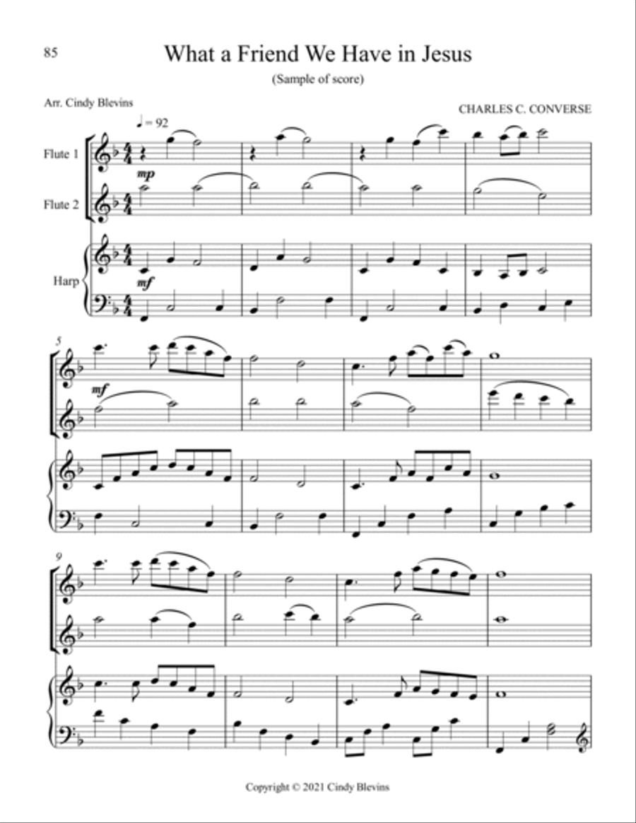 12 Favorite Hymns, Two Flutes and Harp Flute Duet scores gallery preview page 5
