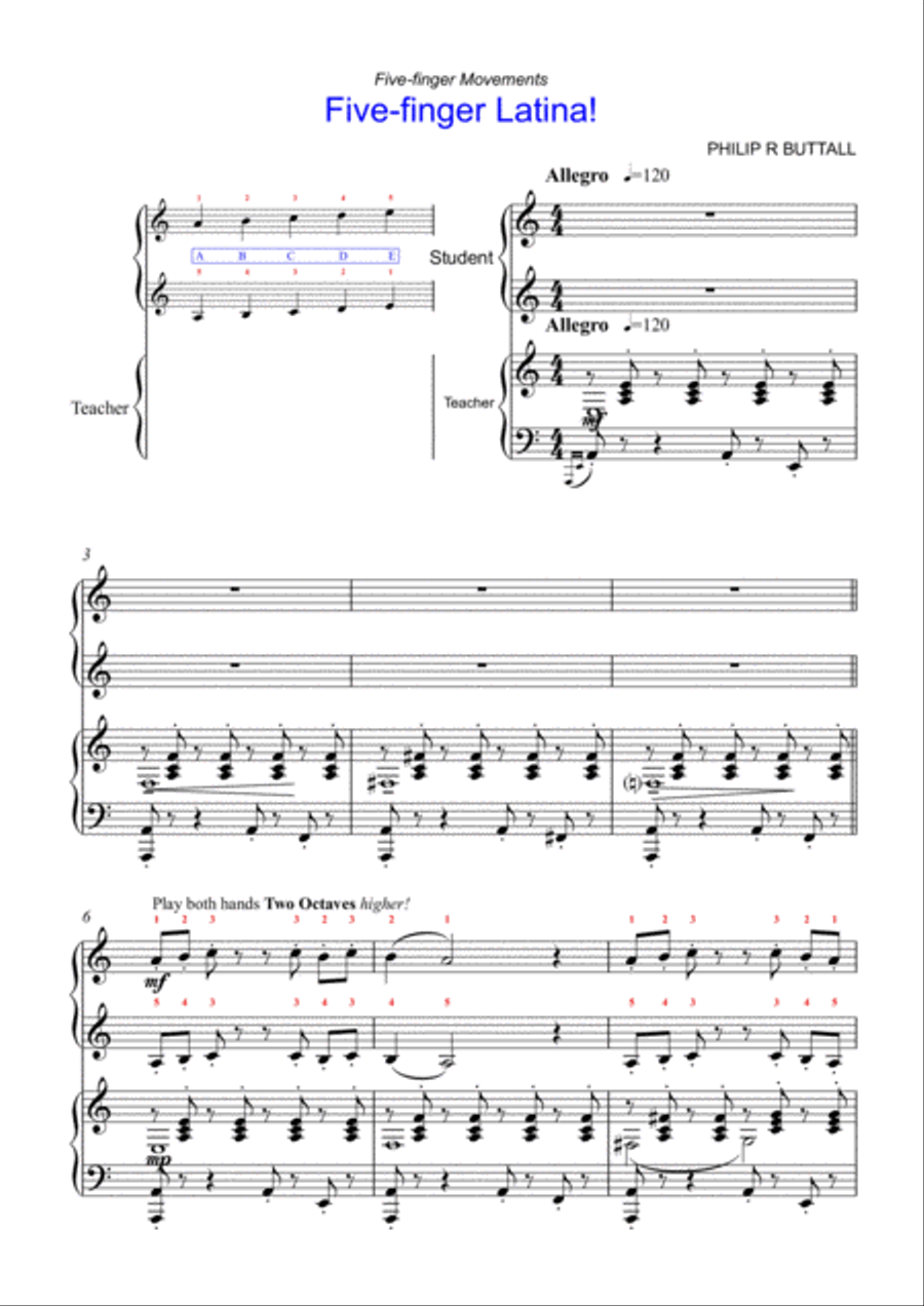 Five-Finger Latina! (Piano Duet - Four Hands) Piano Duet scores gallery preview page 2
