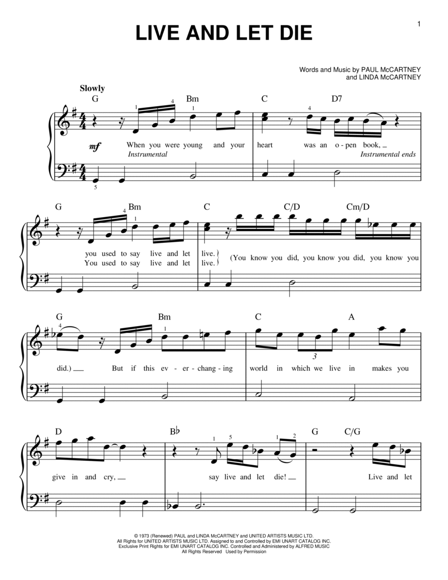 Live And Let Die Easy Piano scores gallery preview page 1