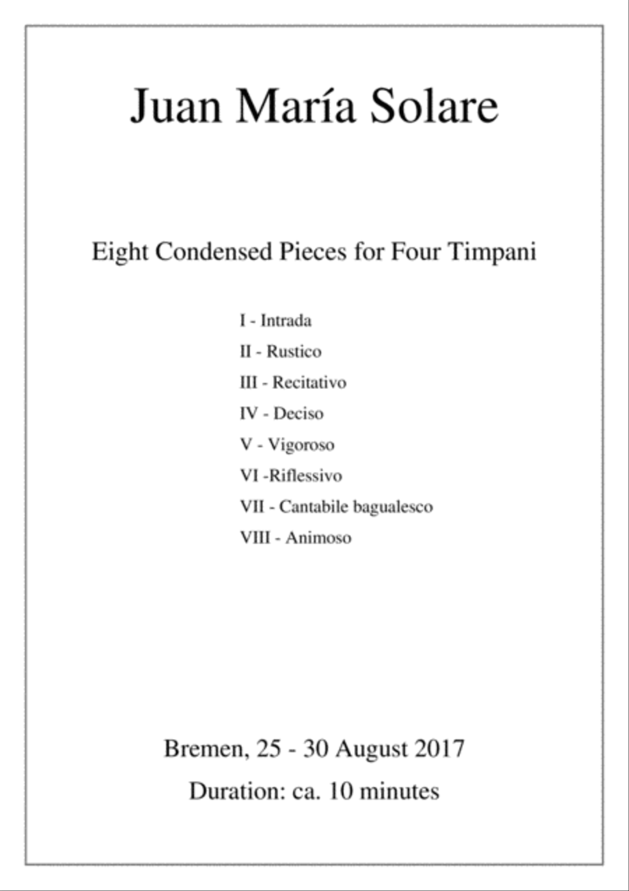 Eight Condensed Pieces for Four Timpani Percussion scores gallery preview page 1