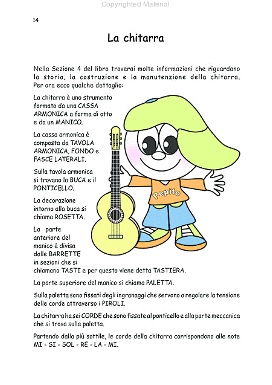 La chitarra di Dulcita e Pepito (Livello 1). Metodo progressivo per lo studio della chitarra classica con musiche, letture, curiosità, informazioni e tanti disegni da colorare Acoustic Guitar scores gallery preview page 3
