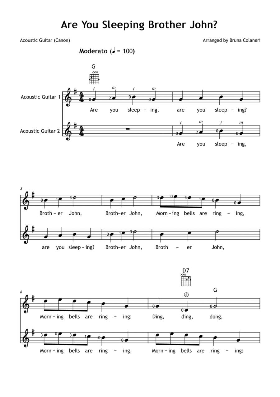Are You Sleeping Brother John? Acoustic Guitar scores gallery preview page 1