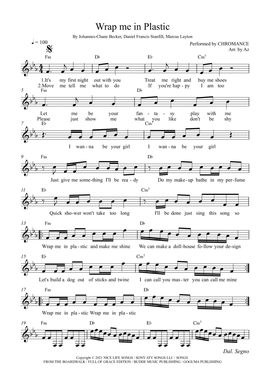 Wrap Me In Plastic Piano scores gallery preview page 1