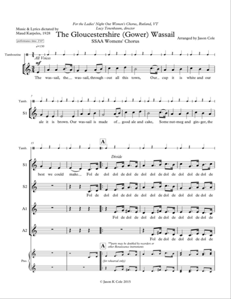 The Gloucestershire (Gower) Wassail SSAA scores gallery preview page 1