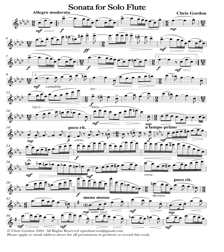 Sonata for solo flute Chamber Music scores gallery preview page 1