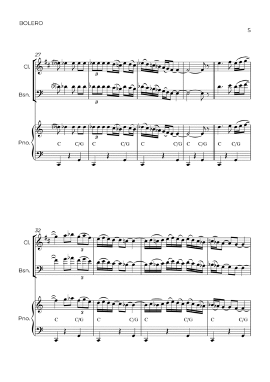 BOLERO - RAVEL - WIND PIANO TRIO (CLARINET, BASSOON & PIANO) Bassoon scores gallery preview page 5