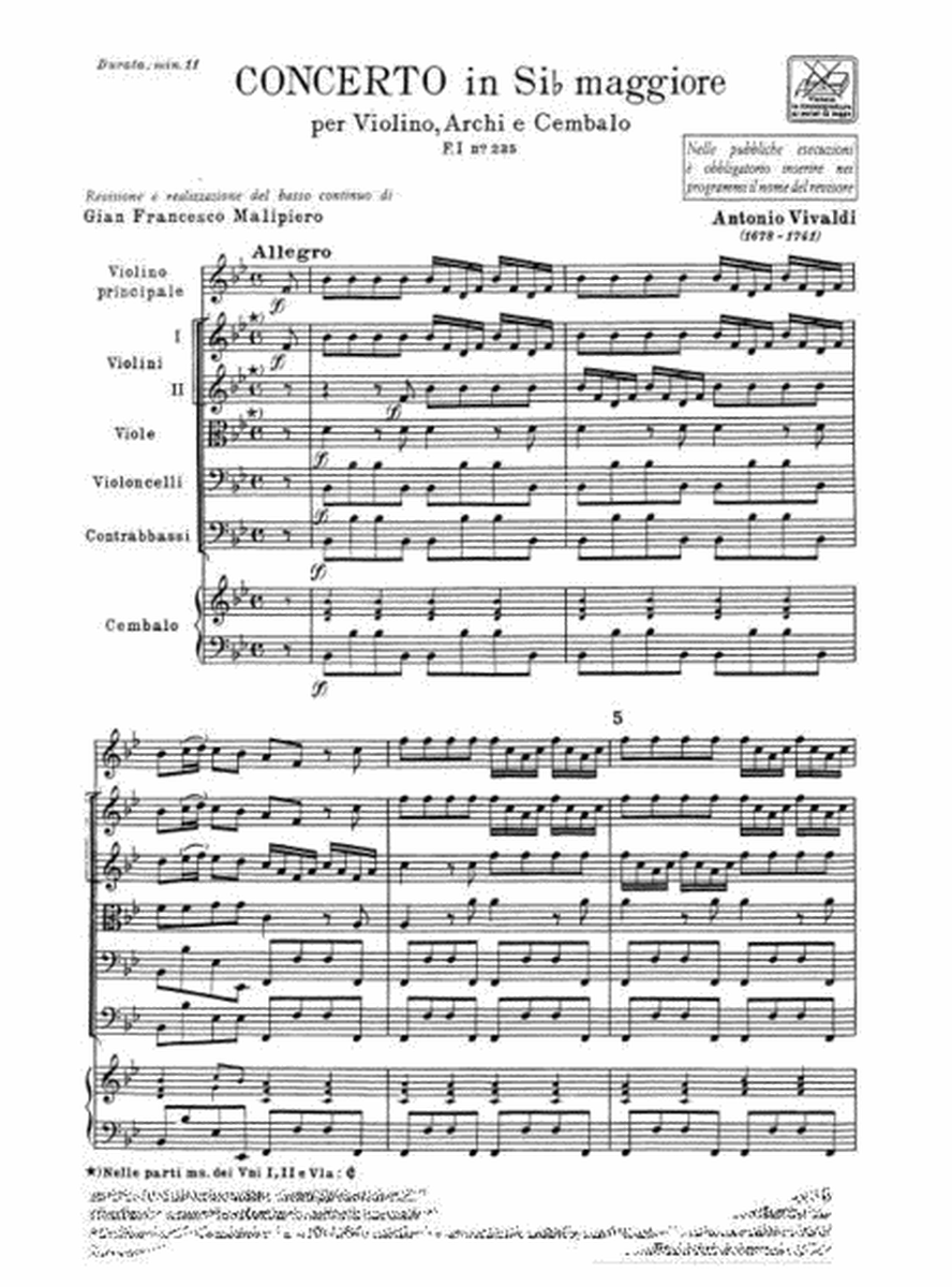 Concerto per Violino, Archi e BC: In Si Bem Rv 381
