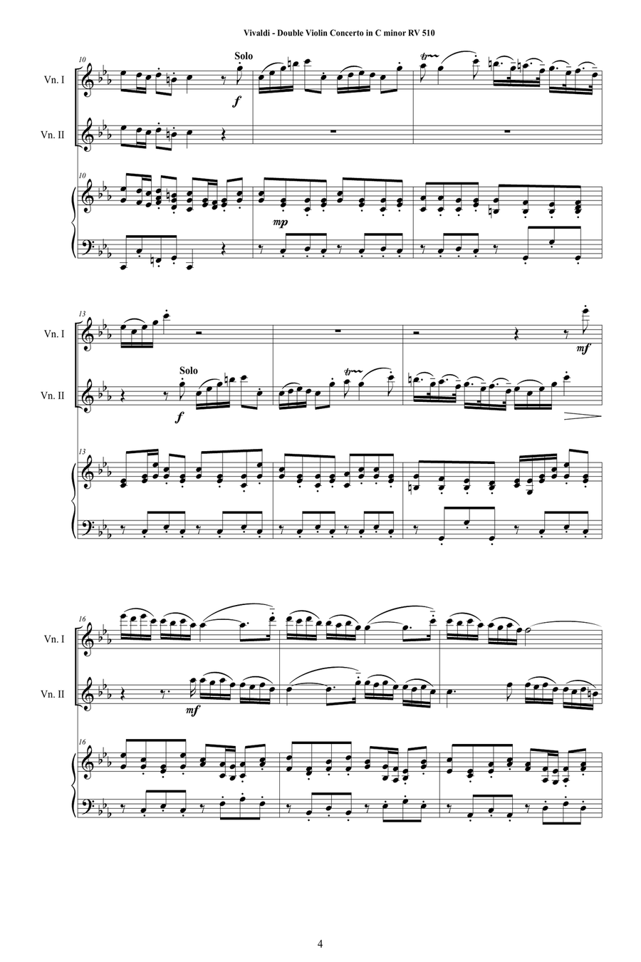 Vivaldi - Double Violin Concerto in C minor RV 510 for Two Violins and Piano String Duet scores gallery preview page 4