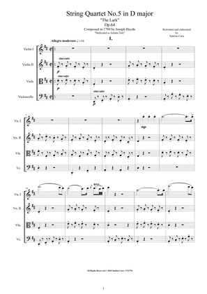 Haydn - String Quartet No.5 in D major Op.64 'The Lark' Complete Score and Parts