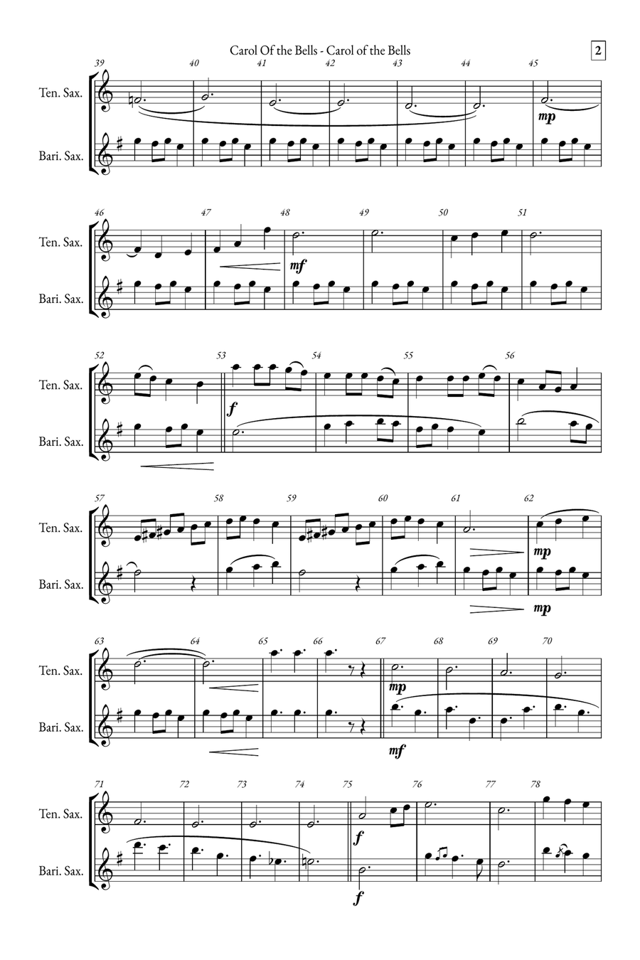 Carol of the Bells Tenor Saxophone scores gallery preview page 2