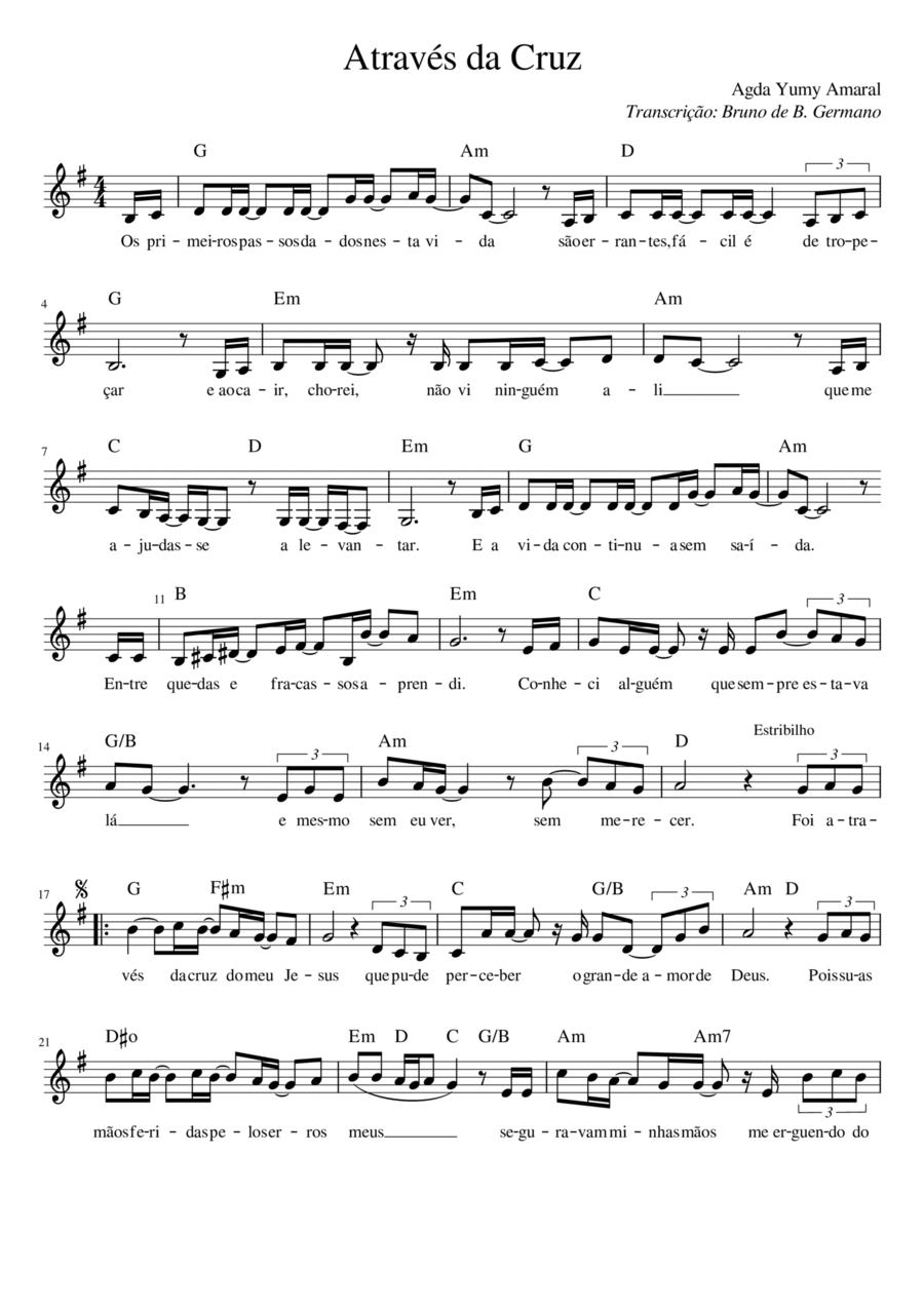 Através da cruz Através da cruz Piano scores gallery preview page 1